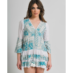 Ble Φορεμα Konto Λευκο με Πρασινεσ/χρυσες Λεπτομερειες one Size (100% Cotton)