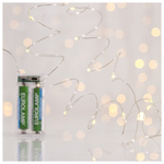Σειρα, 50 Mini Led, Μπαταριας 3xaa, Χρονοδιακοπτη, Ασημι Χαλκινο Καλωδιο, Θερμο Λευκο led ana 10cm, Προεκταση Παροχης 10cm, Ip20