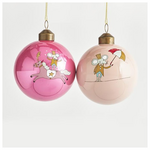 Γυαλινες Μπαλες, ροζ , 2 Σχεδια, σετ 4τμχ,8cm