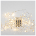 Cluster 2m, 120 Mini Led, με Περλες, Μπαταριας 3xaa, Ασημι Χαλκινο Καλωδιο, Θερμο Λευκο Led, Προεκταση Παροχης 50cm, Ip20