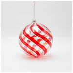 Γυαλινη Μπαλα, Διαφανη, με Κοκκινες και Λευκες Γραμμες, 15cm