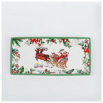 Μακροστενη Πιατελα με Χριστουγεννιατικη Παρασταση, Πρασινη, 32.8cm