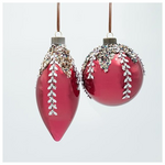 Γυαλινο Στολιδι, Μπορντο με Ασημι Σιριτι, 2σχεδια, σετ 4τμχ, 10cm