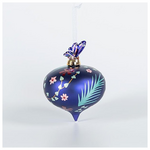 Γυαλινη Μπαλα, μωβ με Πορσελανινη Πεταλουδα και Λουλουδια, 1τμχ, 9cm