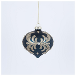 Γυαλινη Μπαλα, Μπλε, με Χρυσα Σχεδια, σετ 4τμχ, 8cm