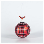 Γυαλινη Μπαλα, Κοκκινη Καρο, με Πορσελανινο Ταρανδο, 1τμχ, 10cm