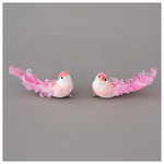 Πουλακι Ροζ, με Λευκα και ροζ Πουπουλα, 12x5cm