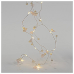 Σειρα, 20 Mini Led, με Ακρυλικα Λουλουδια και Περλες, Μπαταριας 2xaa, Timer, Ασημι Χαλκινο Καλωδιο, Θερμο Λευκο Led, ανα 7,5cm, Προεκταση Παροχης 50cm, Ip20
