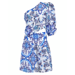 Ble Φορεμα Konto με 1ωμο και Ανοιγμα στη Μεση Μπλε/λευκο/μωβ m/l (Linen)