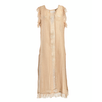 Ble Φορεμα Amaniko σε Μπεζ Χρωμα με Κροσσια one Size (100% Cotton)