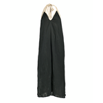 Ble Φορεμα Μακρυ Εξωπλατο σε Μαυρο Χρωμα με Μπεζ Κορδονια one Size (100% Cotton)