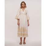 Ble Φορεμα Μακρυ σε Λευκο Χρωμα με Χρυσα Κεντηματα one Size (100% Cotton)