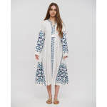 Ble Φορεμα/καφτανι Μακρυ σε Λευκο Χρωμα με Μπλε Κεντηματα one Size (100% Cotton)