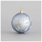 Γυαλινη Μπαλα, Απαλο Μπλε Ματ, με Glitter Φυλλα, σετ 4τμχ, 8cm