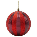 Πλαστικη Μπαλα, Μπορντο με Κοκκινο Glitter, σετ 2τμχ, 15cm