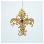 Ακρυλικο Στολιδι Fleur de Lis, Χρυσο με Κοκκινο Λιθο, 11.4x1x13.7cm