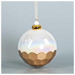 Γυαλινη Μπαλα, Λευκη με Χρυσα Κυψελωτα Σχεδια, 1τμχ, 9cm