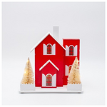 Φωτιζομενο Ξυλινο Σπιτι, Κοκκινο & Λευκο, Μπαταριας 2xaa, Χρονοδιακοπτη, 10 Θερμα Λευκα Led, 20x10x20cm, Ip20