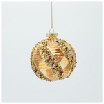 Γυαλινη Μπαλα, Διαφανη Χρυση με Σαμπανι Πετρες, σετ 4τμχ, 8cm