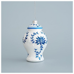 Γυαλινο Στολιδι, Βαζο, Λευκο με Μπλε Λουλουδια, σετ 2τμχ, 7,5x12,2cm