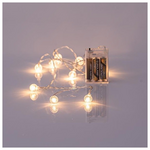 Σειρα, 10 led 5mm, με Ακρυλικες Διαφανες Μπαλες 1,8cm, Μπαταριας 3xaa, Διαφανο pvc Καλωδιο, Θερμο Λευκο Led, ανα 15cm, Προεκταση Παροχης 50cm, Ip20