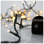 Σειρα, 100 led 3mm, 31v Μετασχηματιστη, 8 Προγραμματα & Μηνημη, Πρασινο pvc Καλωδιο, Θερμο Λευκο Led, ανα 5cm, Προεκταση Παροχης 3m, Ιρ44