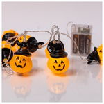 Σειρα, 10 Mini Led, Κολοκυθα με Καπελο, Μπαταριας 3xaa, Χρονοδιακοπτη, Διαφανο pvc  Καλωδιο, Θερμο Λευκο Led, ανα 15cm, Προεκταση Παροχης 30cm, Ip20