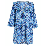 Ble Φορεμα/καφτανι Λευκο/μπλε με Χαντρες s/m (100% Cotton)