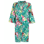 Ble Φορεμα/καφτανι Κοντο με 3/4 Μανικι Πρασινο με Κοραλια s/m (100% Cotton)
