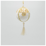 Βελουδινη Μπαλα, Μπεζ, με Λουλουδια και Φουντα, 10cm