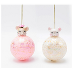Γυαλινη Μπαλα, ροζ και Λευκο με Ποντικακι, 2 Σχεδια, 11cm