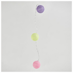 Σειρα, 10 led 5mm, με Κιτρινες, Ροζ, μωβ Υφασματινες Μπαλες 4cm, Μπαταριας 2xaa, Timer, Διαφανο pvc Καλωδιο, Θερμο Λευκο Led, ανα 15cm, Προεκταση Παροχης 30cm, Ip20