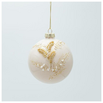 Γυαλινη Μπαλα, Μπεζ με 3d Χρυσα Φυλλα, σετ 4 Τμχ, 10cm