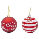 Πλαστικη Μπαλα, Κοκκινη Merry Christmas και Χιονονιφαδα, σετ 4τμχ, 10cm