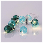 Σειρα, 10 led 5mm, με Πρασινες Γυαλινες Μπαλες 6cm, Μπαταριας 3xaa, Διαφανο pvc Καλωδιο, Θερμο Λευκο, ανα 15cm, Προεκταση Παροχης 50cm, Ip20