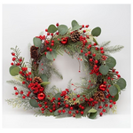 Στεφανι με Κοκκινες Μπαλες και Φυλλα Ευκαλυπτου, 60cm