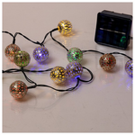 Σειρα, 40 led 5mm, με Μπαλες Βοηο 3cm, Ηλιακο Πανελ me Aισθητηρα, 8 Προγραμμα, Πρασινο pvc Καλωδιο, Πολυχρωμο led ανα 10cm, Προεκταση Παροχης 1m, Ιρ44