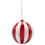 Πλαστικη Μπαλα, Κοκκινη Περλα με Λευκες Ριγες, σετ 6τμχ, 10cm