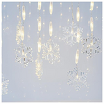 Βροχη, 56 led 5mm, με 14 Χιονονιφαδες 11cm, 3,4v, με Μετασχηματιστη, Διαφανο Καλωδιο, Θερμο Λευκο Led, 300x80cm, Προεκταση Παροχης 3m, Ip44