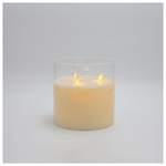 Κερι Μπαταριας, με 3 Φλογες και Γυαλι, Ιβουαρ, με Χρονοδιακοπτη, 15x15cm