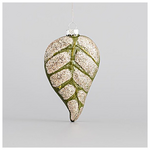 Γυαλινο Στολιδι, Φυλλο, Πρασινο, με Glitter, σετ 4τμχ, 7x2,6x11,5cm