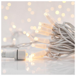 Σειρα, 100 led 5mm, 230v, 3 Επεκτασεις εωσ 9 Σετ, Λευκο Καουτσουκ Καλωδιο, Θερμo Λευκo Led, ανα 10cm, Προεκταση Παροχης 1,5m, Ιρ65