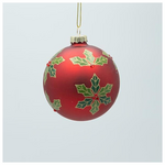 Γυαλινη Μπαλα, Κοκκινη ματ με Γκι, σετ 4τμχ, 8cm