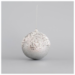 Πλαστικη Μπαλα, Ασημι, με Glitter και Χαντρες, σετ 4 Τμχ, 10cm