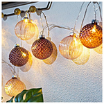 Σειρα, 10 led 5mm, με ροζ Γυαλινες Μπαλες 6cm, 4,5v Μετασχηματιστης, Διαφανο Καλωδιο, Θερμο Λευκο, ανα 15cm, Προεκταση Παροχης 300cm, Ip44