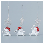 Στολιδι Ακρυλικο, Λευκο Αρκουδακι με Χιονονιφαδα, με Glitter, 6x9,8cm