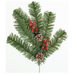 Κλαδι 60cm, με Χιονισμενες Κουκουναρες και Berries, 6 Tips (Παχος των Tips 8cm), Πρασινο Χρωμα