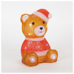 Ακρυλικος Αρκουδος Καφε & Κοκκινο, Μπαταριας 2xaa, 20 Λευκα + 5 Λευκα Flash Led, 16x14x24cm, Ip20