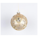 Γυαλινη Μπαλα, Χρυση με Σχεδιο και Περλες, σετ 4τμχ, 10cm