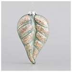 Γυαλινο Στολιδι, Φυλλο, Μεντα, με Glitter, σετ 4τμχ, 7x2,6x11,5cm